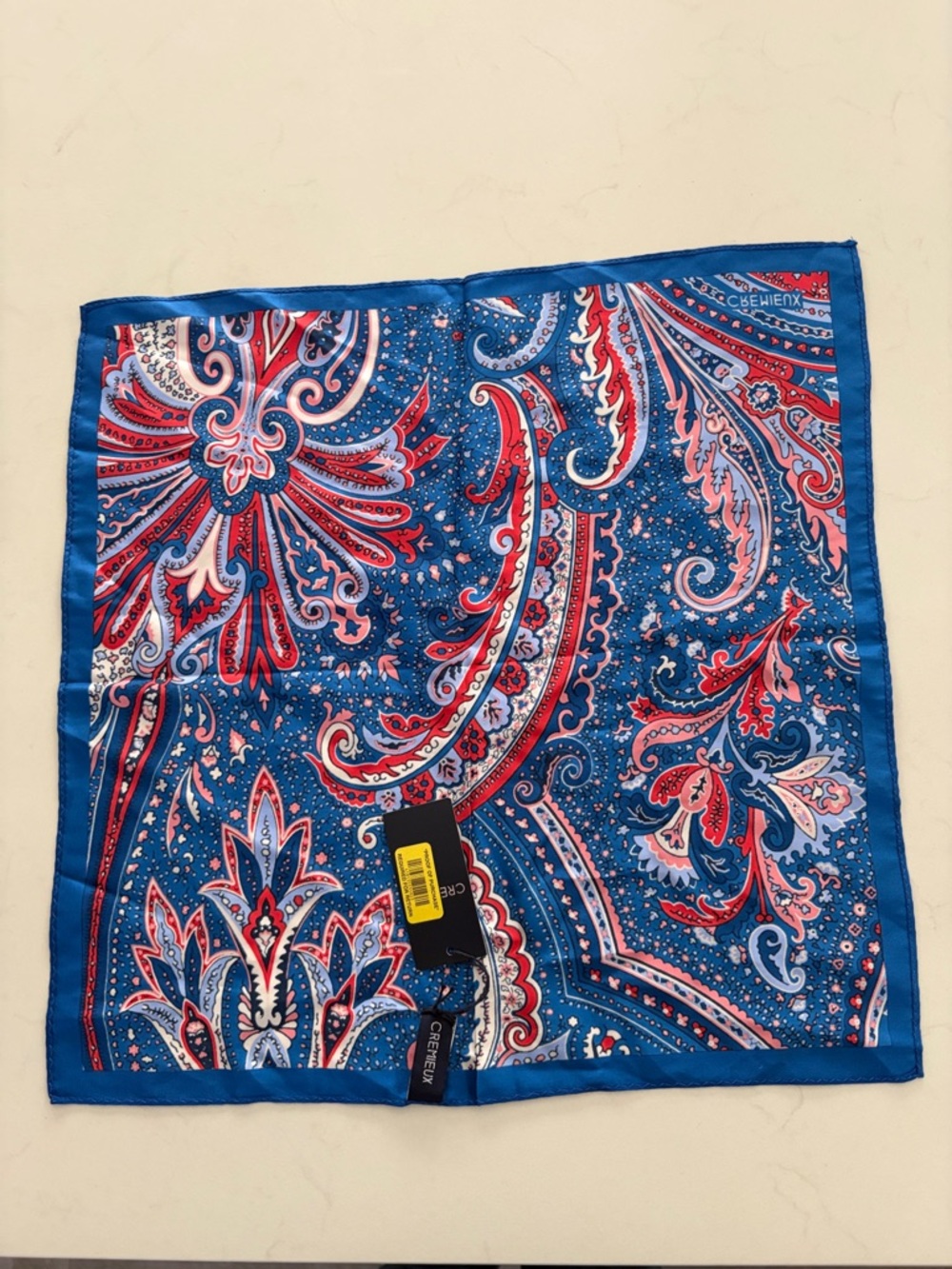 NWT Cremieux Paisley Silk Pocket Square - Blue & Red - Picture 5 of 5